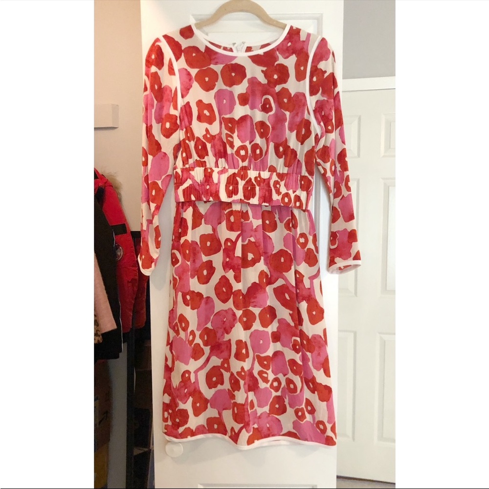 Max Mara style Floral Red pink silk dress